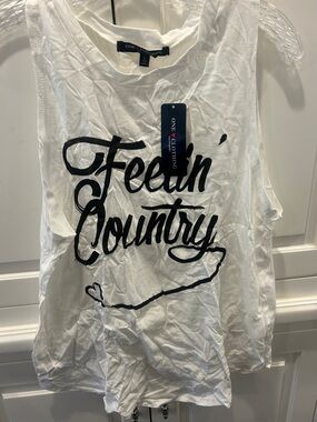 one clothing White Tank Top with Black "Feelin' Country" Graphic